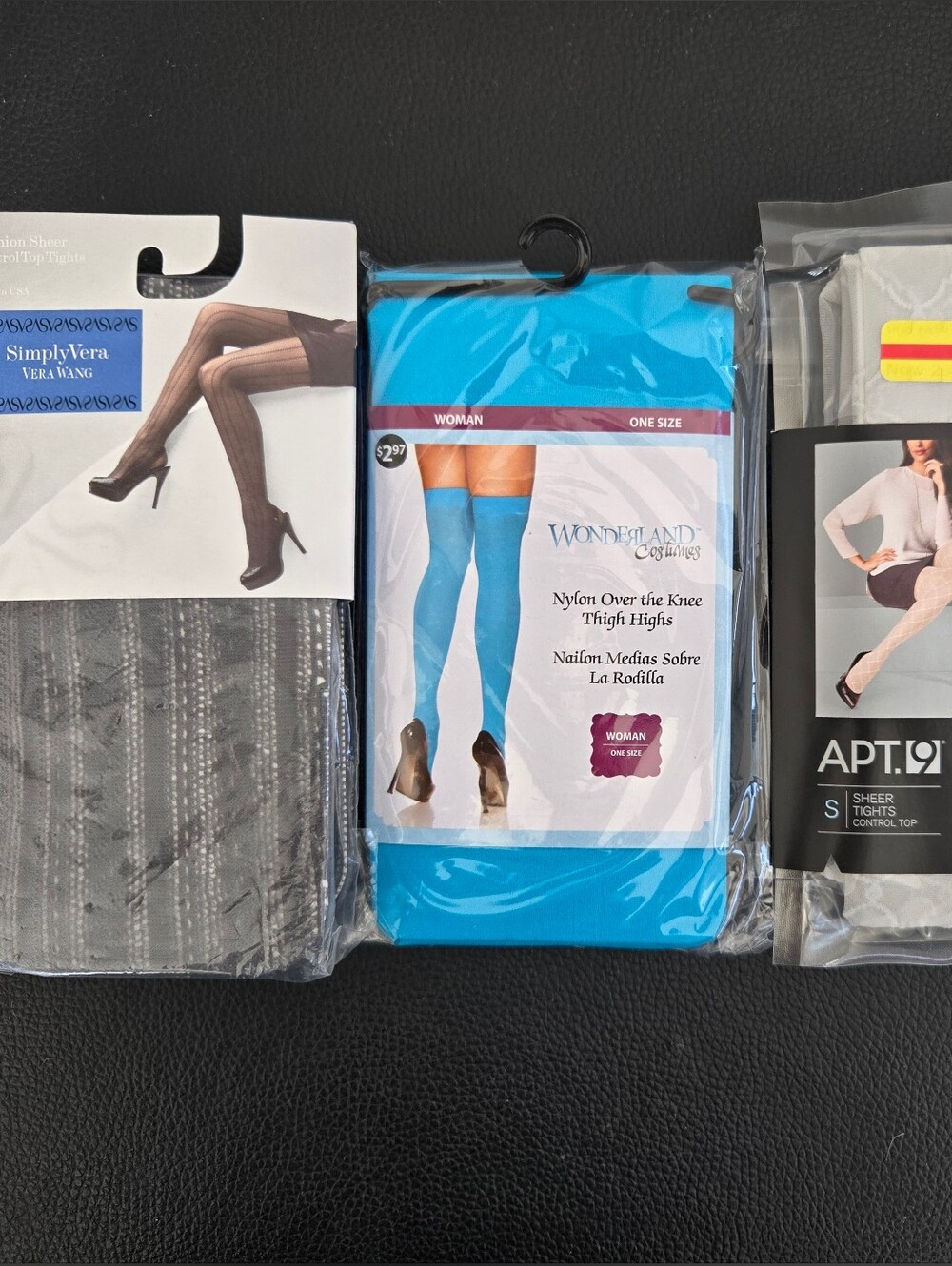 Vera Wang Women's Sheer Patterned Hosiery Trio in Gray and Bright Blue